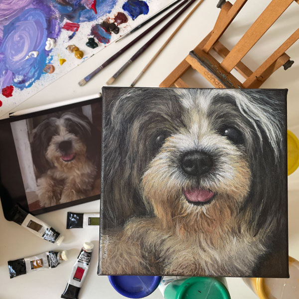 A Simple Art commission pet portrait acrylic painting on canvas portfolio. Artist Lynn Sim.