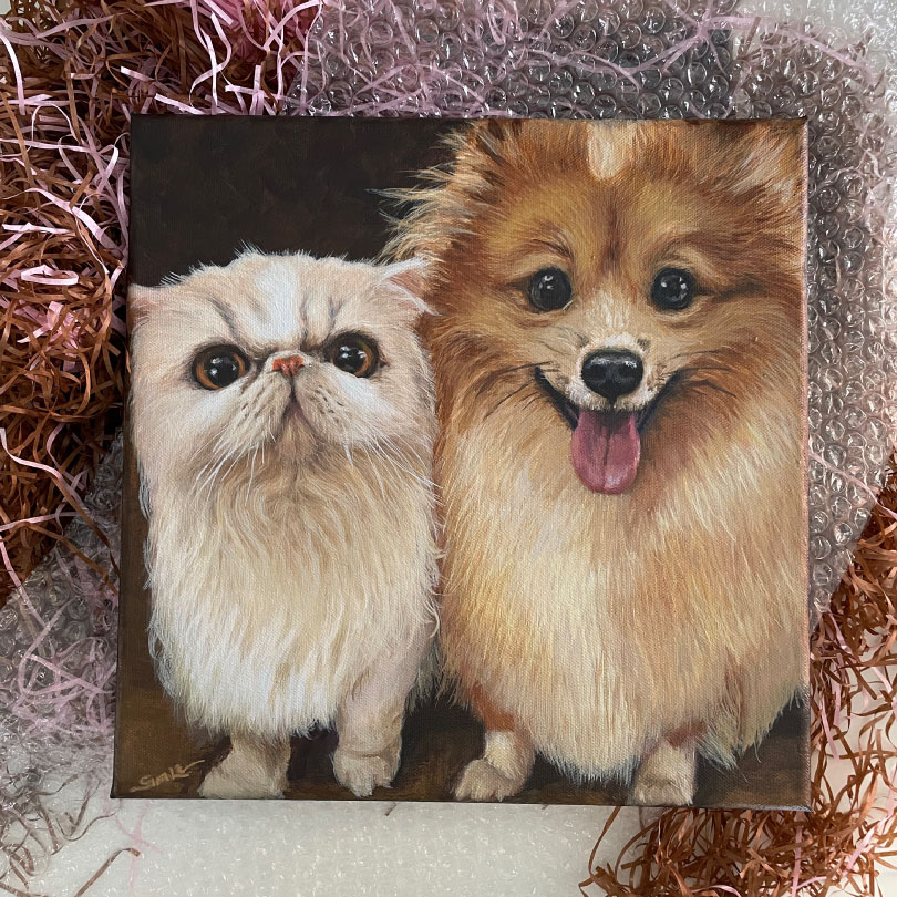 A Simple Art commission pet portrait acrylic painting on canvas portfolio. Artist Lynn Sim.